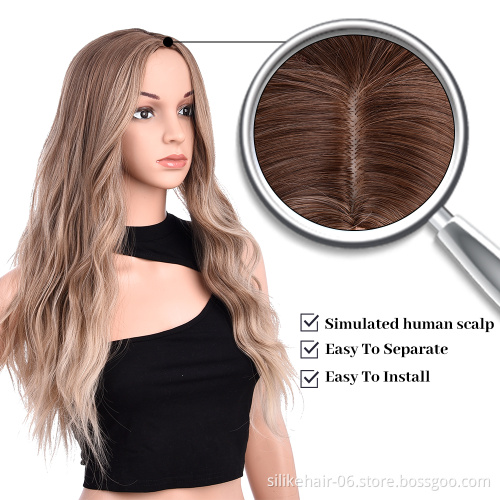 Hot Selling Ombre Ash Brown Color Machine Made Wig For Black Women Daily Use Heat Resistant Synthetic Body Wave Haircut Wigs
